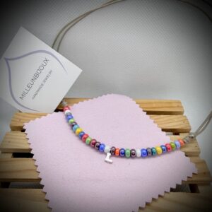 Collana unisex perline vetro di Boemia con o senza letterina pendente mini