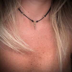 Collana cordino cerato e cornino argento925 dorato o silver