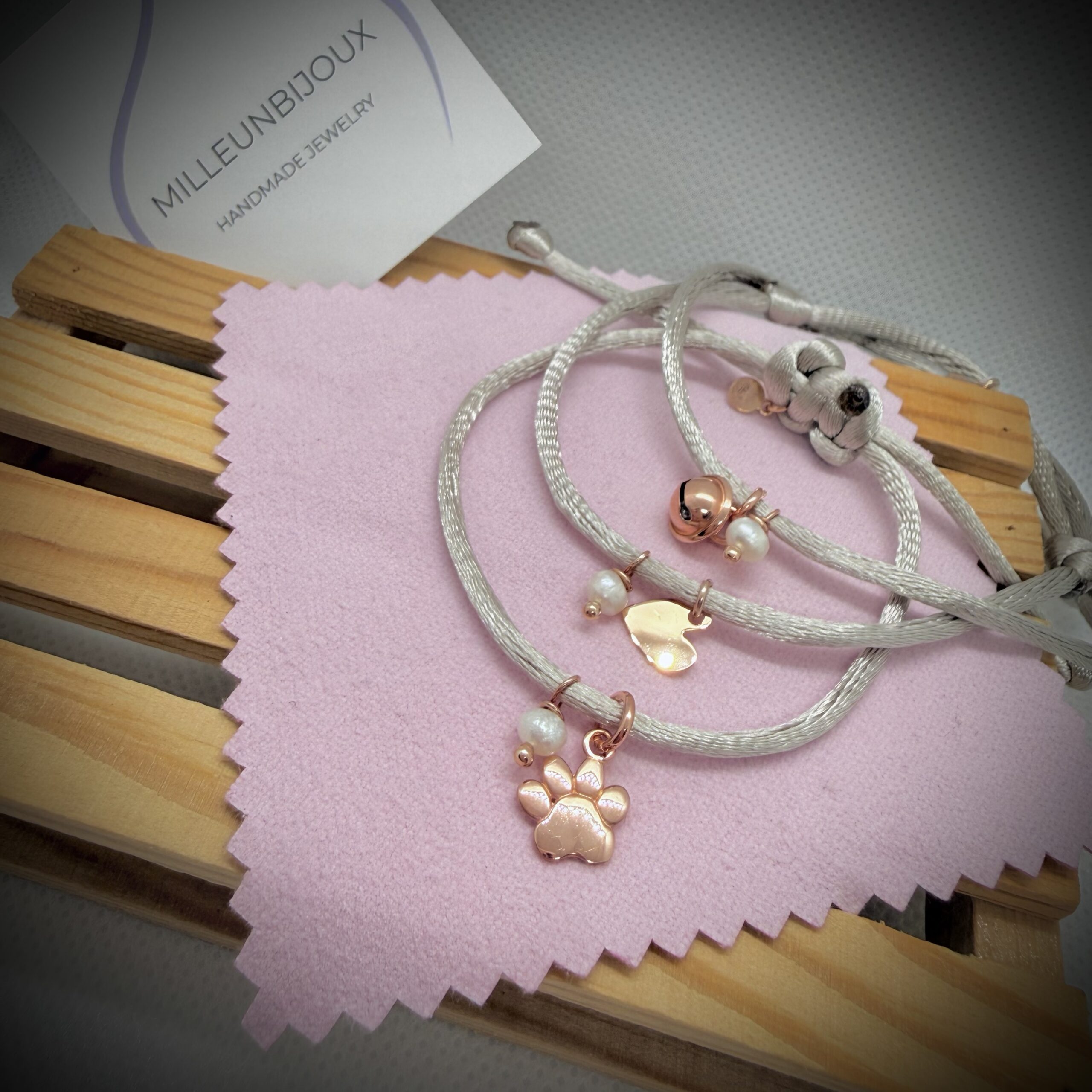 Bracciali raso elementi rosati - immagine 5